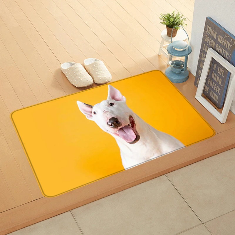 Interior Floor Mat Bull Terrier Cute Pet Doormat Non-slip Foot Rug for Entryway Kitchen Carpet Bedroom Bedside Mats Home Decor