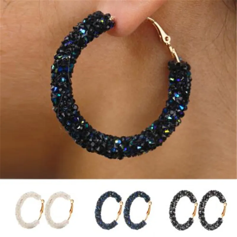 WKOUD Earrings Wholesale Punk Fashion Earrings White / Black / Blue Simple Wild Crystal Circle Matte Ladies Hot Sale Earrings