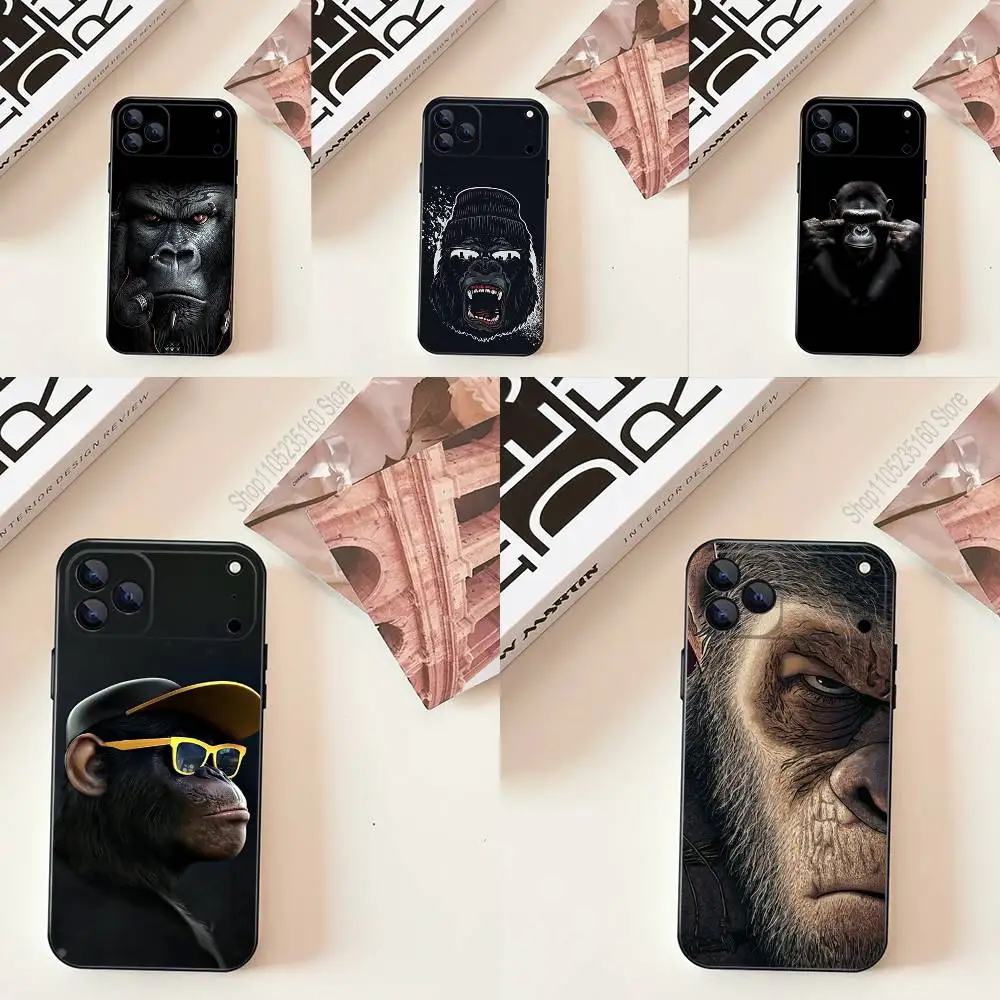 

Monkey Gorilla Art D-Design Phone Case For iPhone 17,16,15,14,13,12,11,Pro,Max,Plus,E,SE4,Air,Mini Black Precise Hole Matching