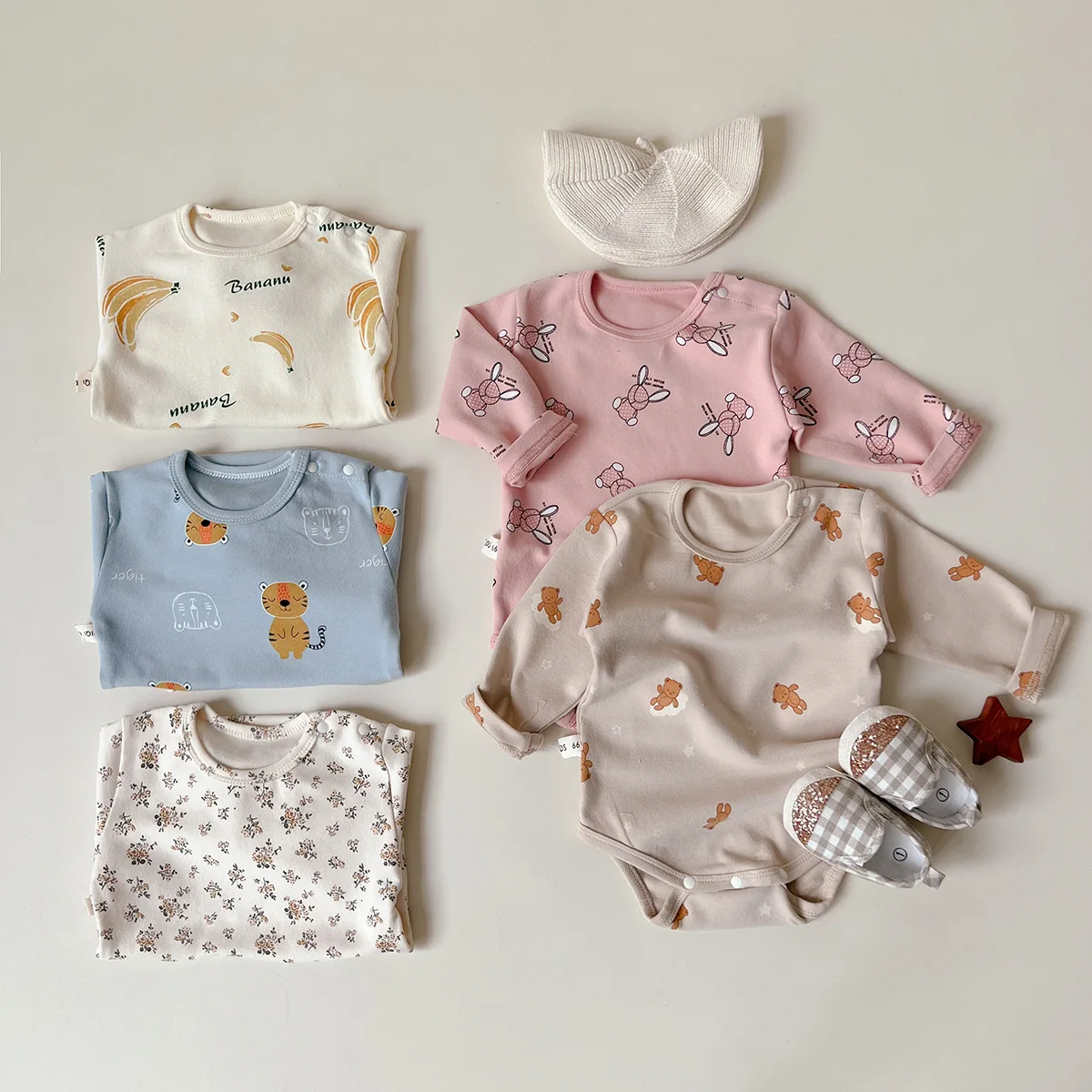 Body de manga larga para bebé, mono con estampado de dibujos animados a la moda, ropa informal de algodón de 0 a 24 meses, novedad de otoño, 2024