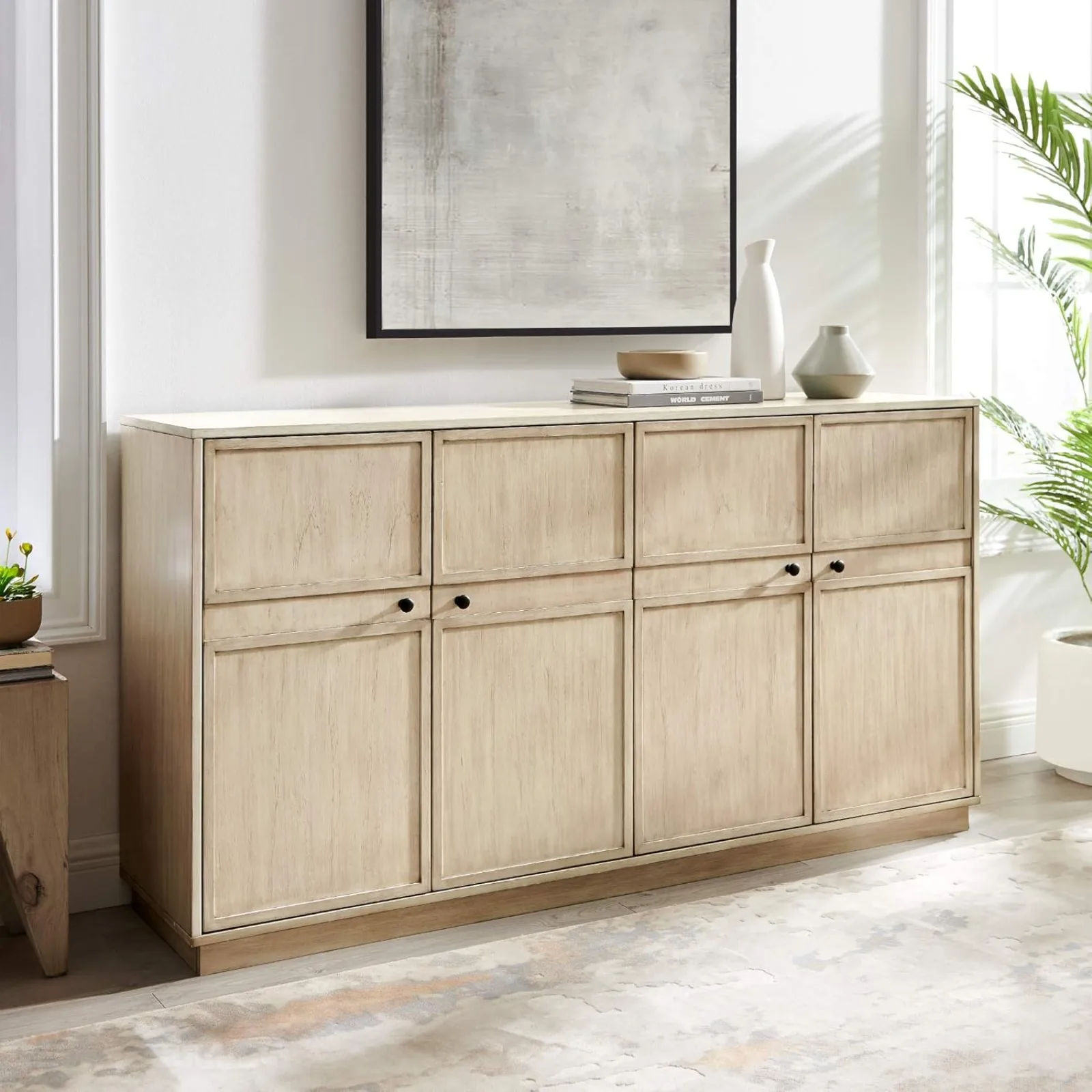 US Alden Versatile 4 Door Framed-Storage-Sideboard, 62 Inch, Birch