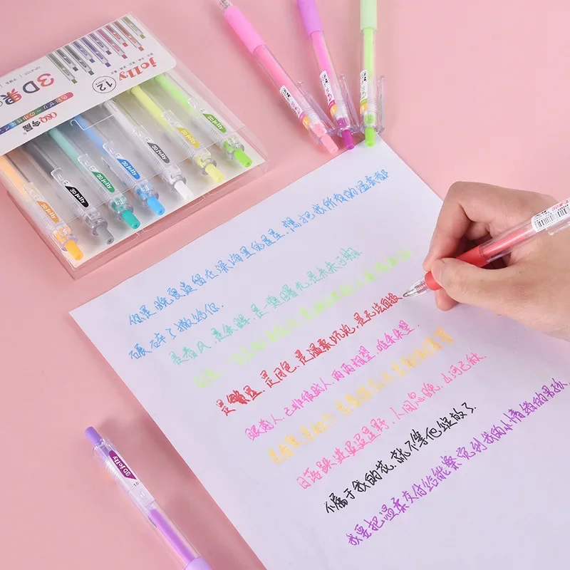 

12 шт. 3D стереоскопическая желейная ручка, цветные гелевые ручки, студенческая милая ручка, сделай сам, многоцветный набор для рисования, бытовые ручки для бухгалтерского учета граффити