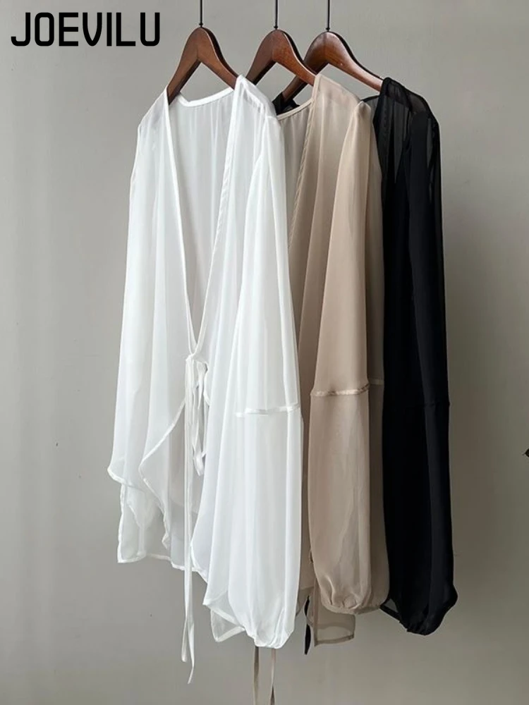 Women's UPF Sunscreen Chiffon Shirt  French Loose Summer Blouse Lightweight Flowy Plus Size Top Beach Shirt Long Sleeve Cardigan