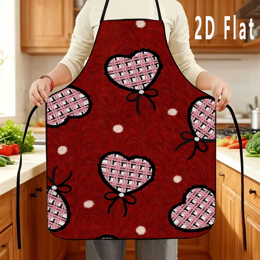 

1pc 2D Flat Heart and Polka Dot Print Apron, 60x80cm, Kitchen/Restaurant Apron, BBQ Apron, Durable and Easy to Clean