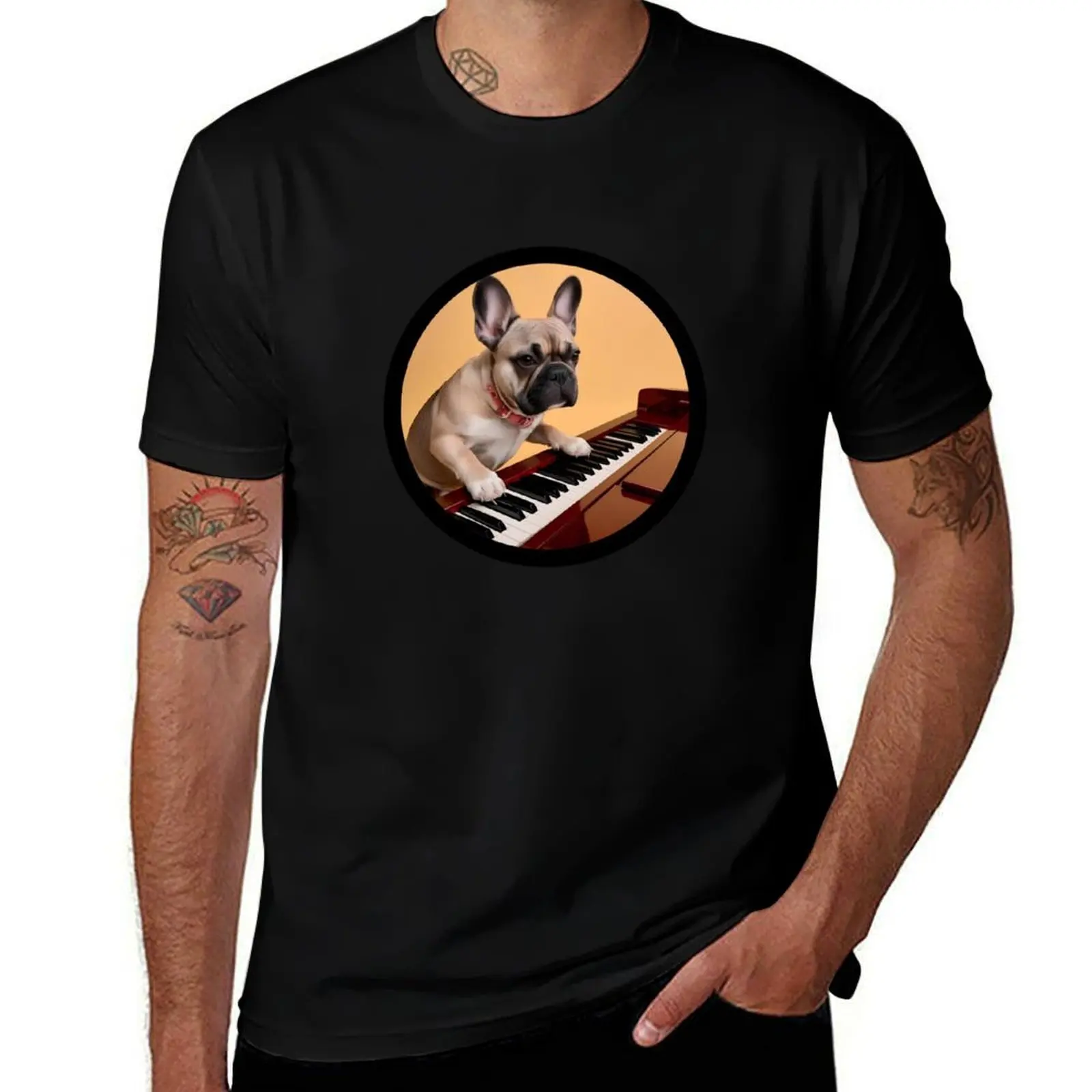 

French Bulldog Playing the Piano – Fun Sticker for Dog and Music Lovers T-Shirt anime stuff sports fans mens designer t shirt
