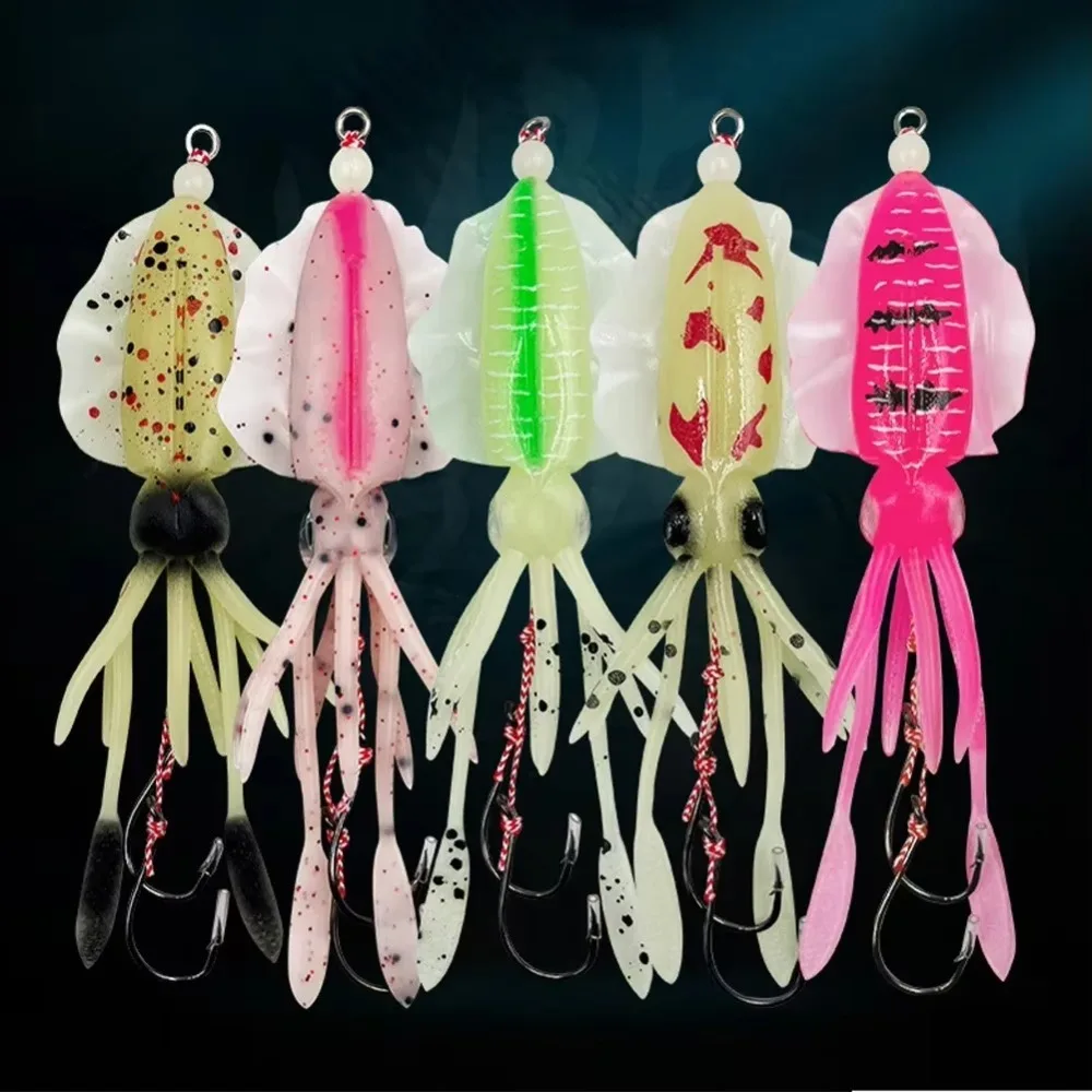 

10CM/15CM Rubber Squid Skirts Soft Rubber Soft Material Double Hook Lures Double Hook Design Luminous Feature