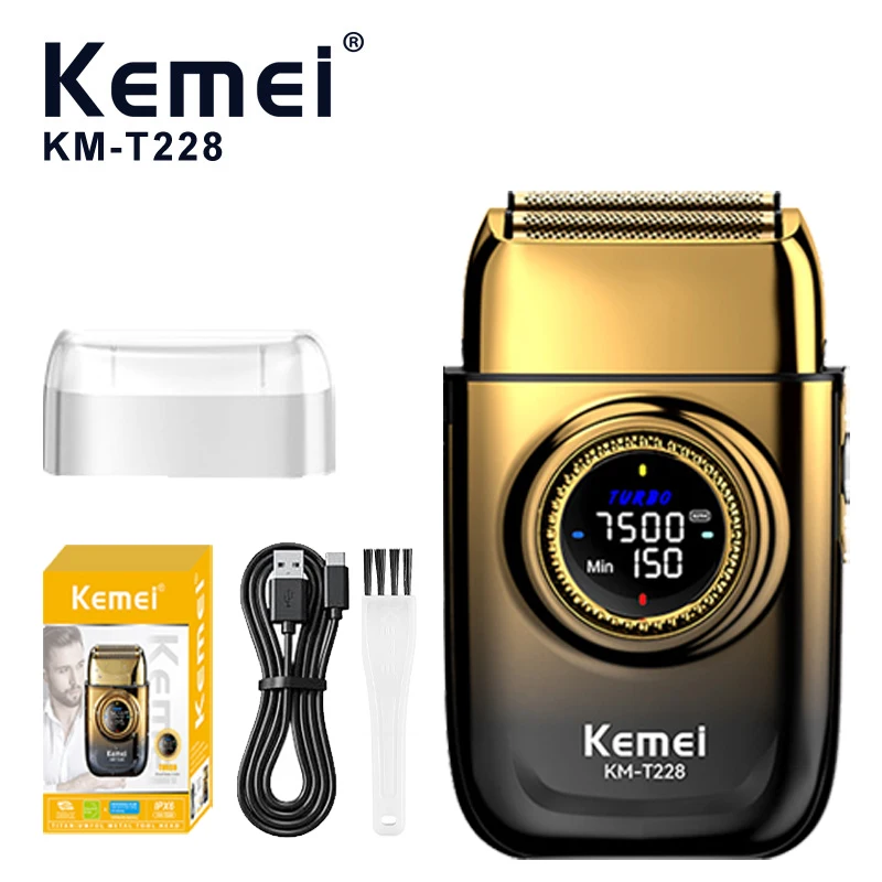 

KEMEI KM-T228 Foil Shaver, Electric Razor for Men with Round Large LED Display 3-Speed (6500/7000/7500 RPM)Travel Razor Men