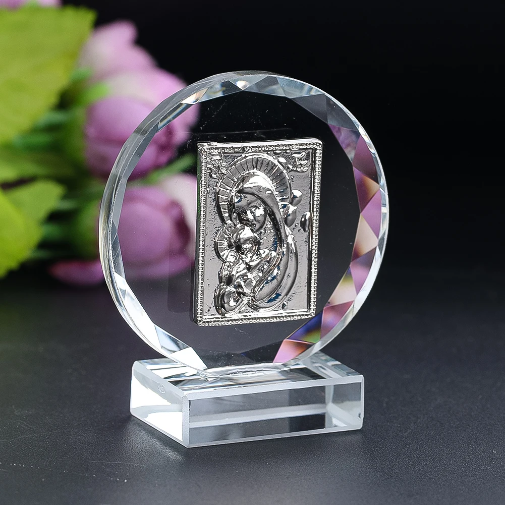 3D Virgin Mary Inside Sculpture Ornament Crystal Glass Creative Crafts Desktop Decoration Competition Medal Trophy