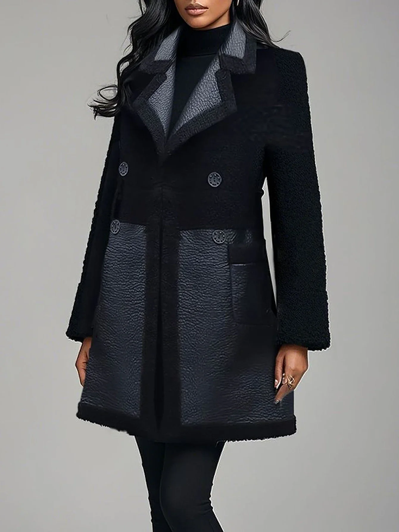 

Autumn Winter New Women Coat Elegant Business Solid Color Long Sleeve V-Neck High Waist Sweet Dating Female Coats