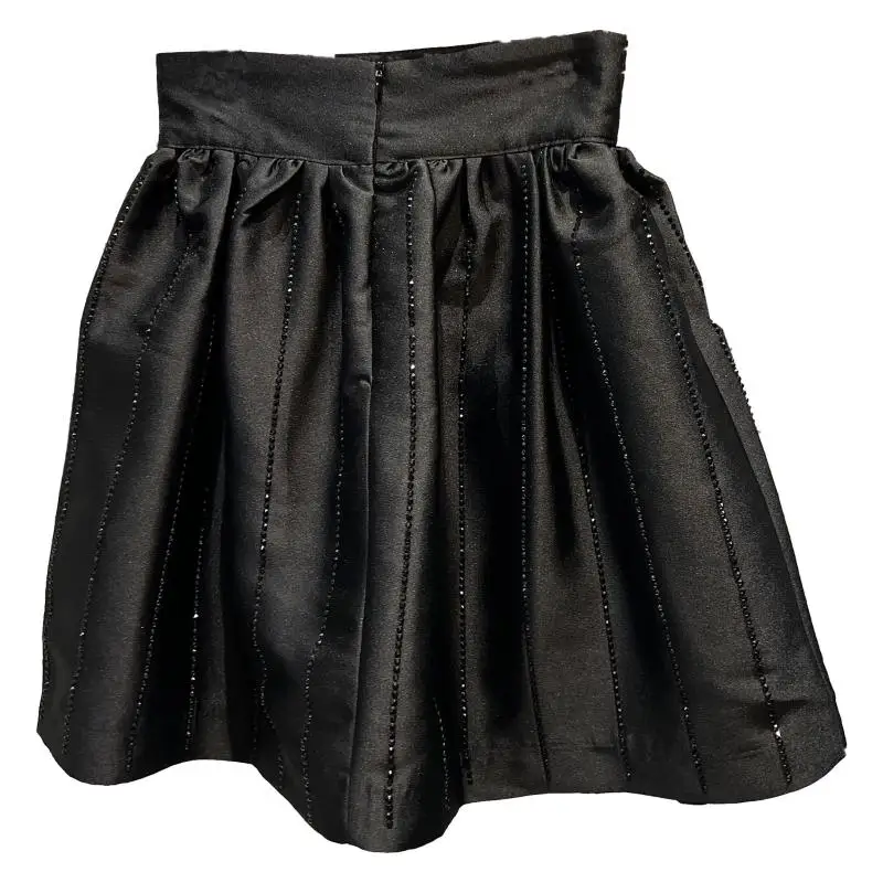 Estate 2025 Net Red Pure Color Flower Bud Gonna f-lunghezza Gonna da donna Striscia verticale Heavy-du Strass Gonna da donna