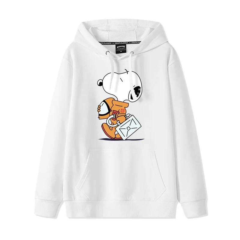 Snoopy Print Pullover Cute Cartoon Hooded Loose Top Couple Casual Coat Classic Simple Long Sleeve Animation casual sports style