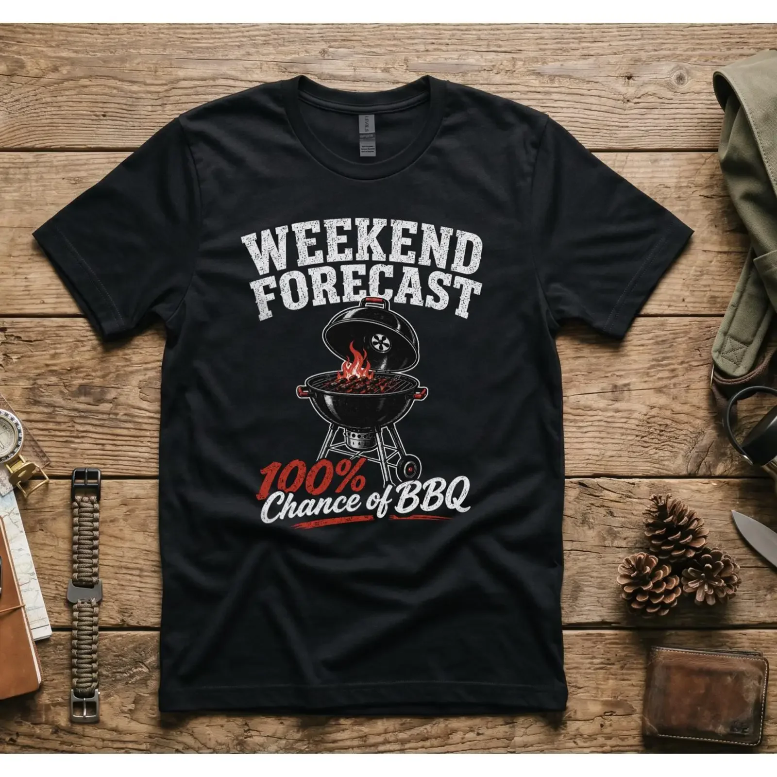 Weekend Forecast BBQ T Shirt 100 Chance of Funny Grilling Gear vintage Washed Slightly Unisex Versatile graphic Stretched