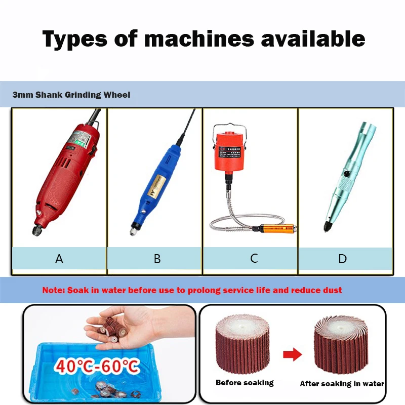 10PCS+2 Sanding Flap Set with 3mm Shank Grinding Wheel Head Sander Abrasive Tools Sandpaper Rust Removal for Dremel Rotary Tools