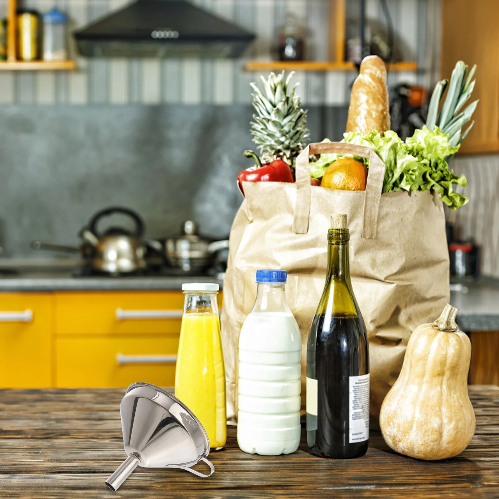 

1Set Stainless Steel Funnel Home Use Kitchen Oil Wine Liquid Transfer Funnel Practical Spill Free Tool Kitchen Tools