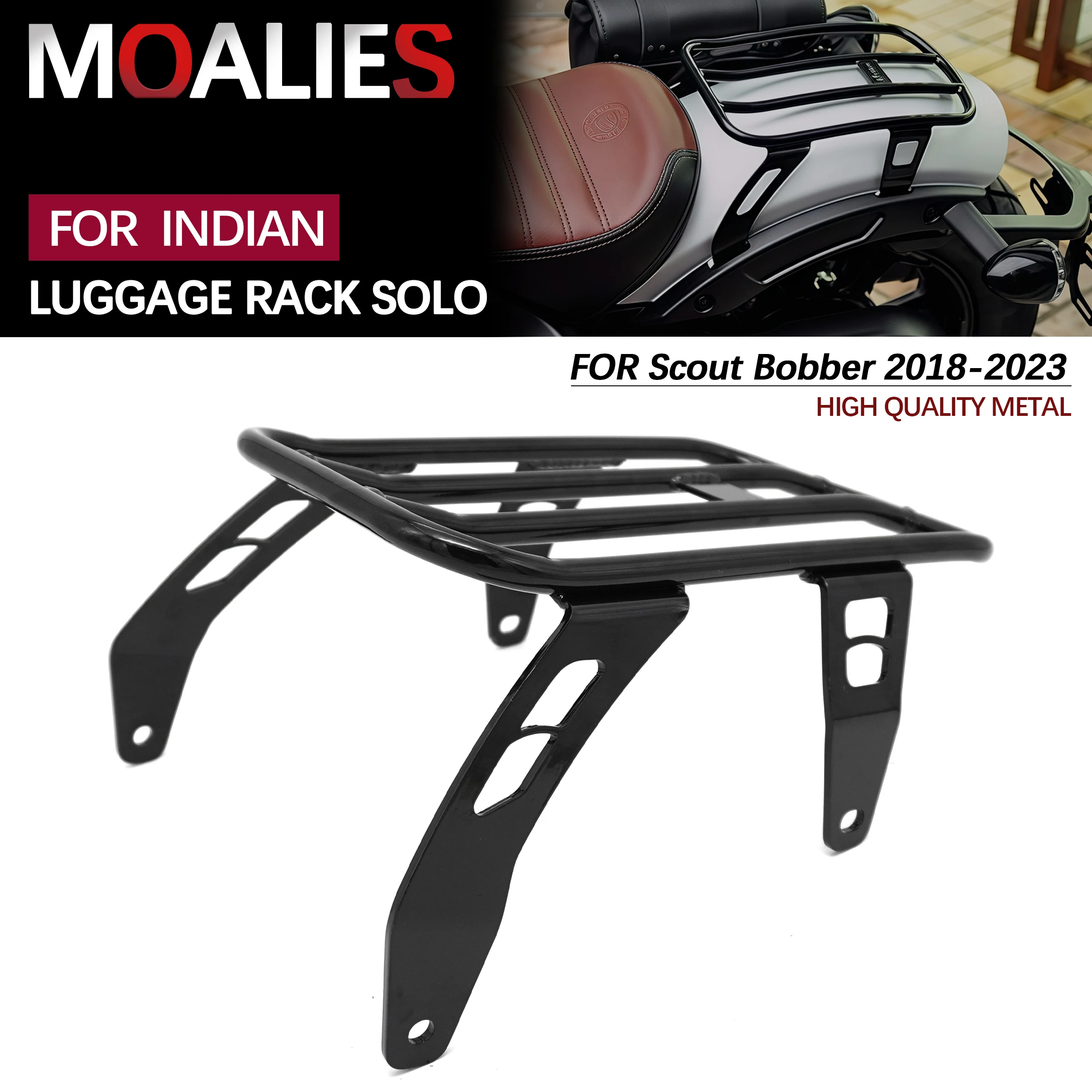 

For Indian Scout Rogue Sixty Bobber Twenty ABS 2018-2023 Solo Black Luggage Rack Versatile Cargo Carrier Baggage Holder