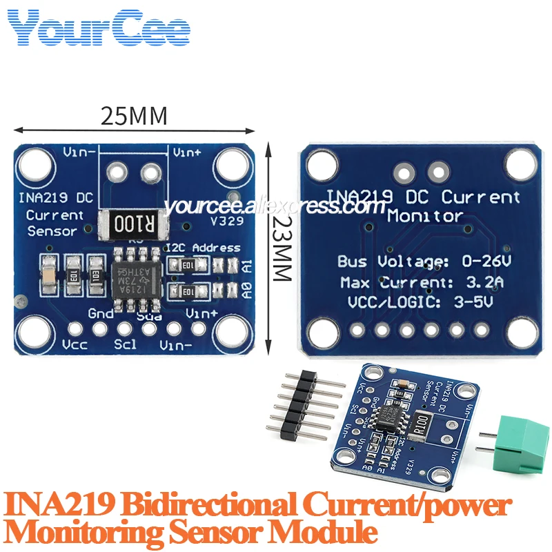 5pcs/1pc INA219 Zero Drift Bidirectional Current/Power Monitoring Sensor Module IIC I2C Interface 3.0-5.5V Integrated Circuit