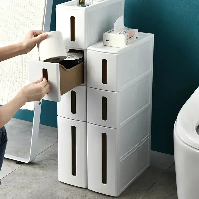 Narrow Seam Cabinet Kitchen Storage Cabinet Bathroom Drawer Storage Rack Household Shelf Toilet  Bathroom Seam Cabinet Organizer