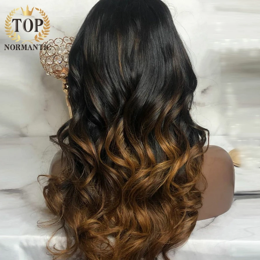 Topnormantic ombre farbe 13x6 brasilia nische haar perücken für frauen remy menschliches haar spitzen verschluss perücke mit vor gezupftem haaransatz