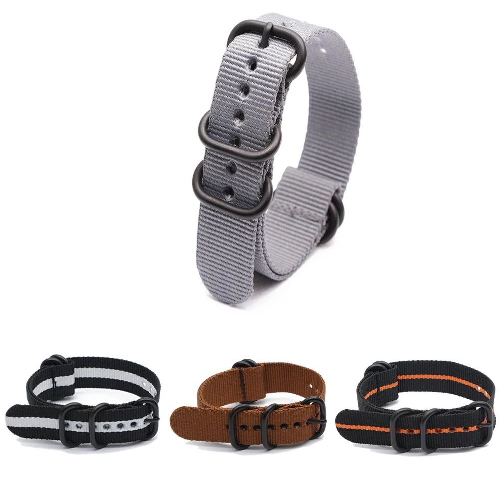 3 HOT Nylon Watch Band for Army Sports Style Strap 18MM 20MM 22MM 24MM Wristband Accessories with Black Ring Buckle