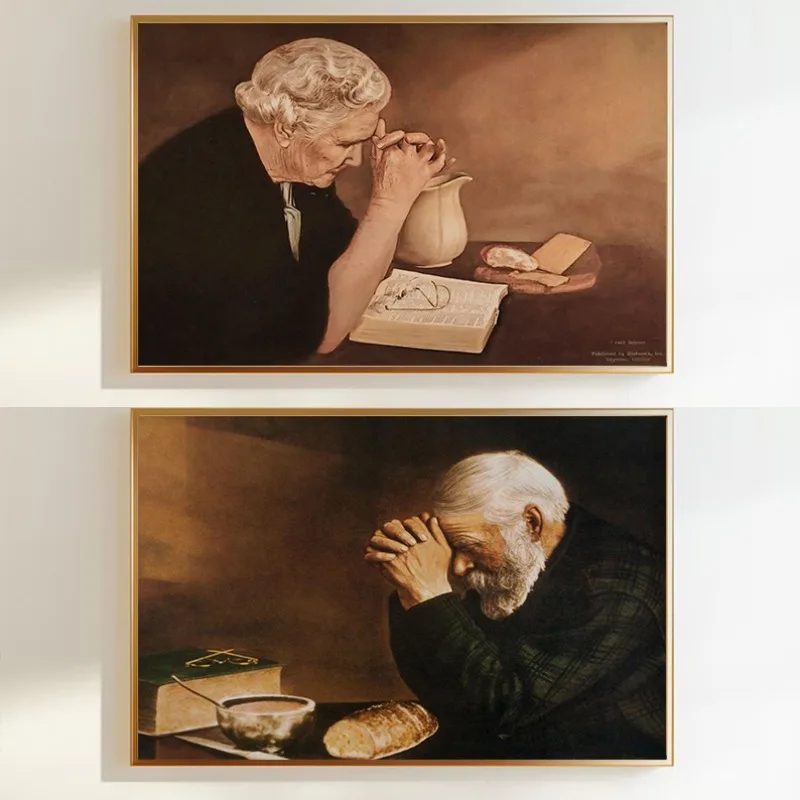 Grace By Eric Enstrom Fine Art Man Praying Over Bread Vintage Christian Poster Canvas Painting Wall Pictures Home Decor