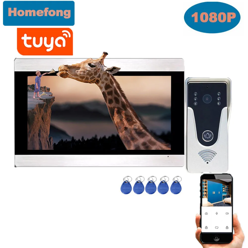 Homefong 7 "RFID Touch Screen Videocitofono Citofono Domestico con Blocco Sblocco Tuya Smart App Telecomando Campanello 1080p