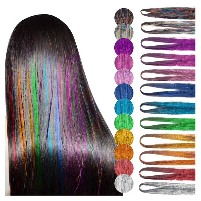 Hair Extension Gold Wire Hair Extension Colored Wire Tinsel Set Heat Resistant Fairy Hair Tinsel Set with Tools