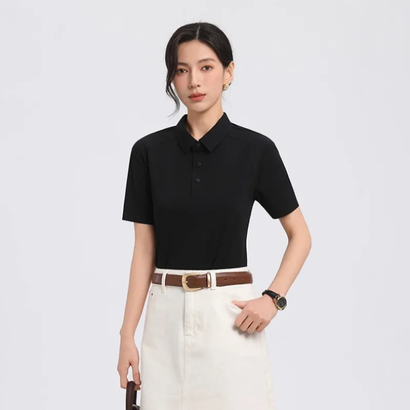 Women's Summer Lightweight Breathable Quick Drying Short Sleeved T-shirt Fashionable and Loose Sports Casual Ice Silk Polo Shirt
