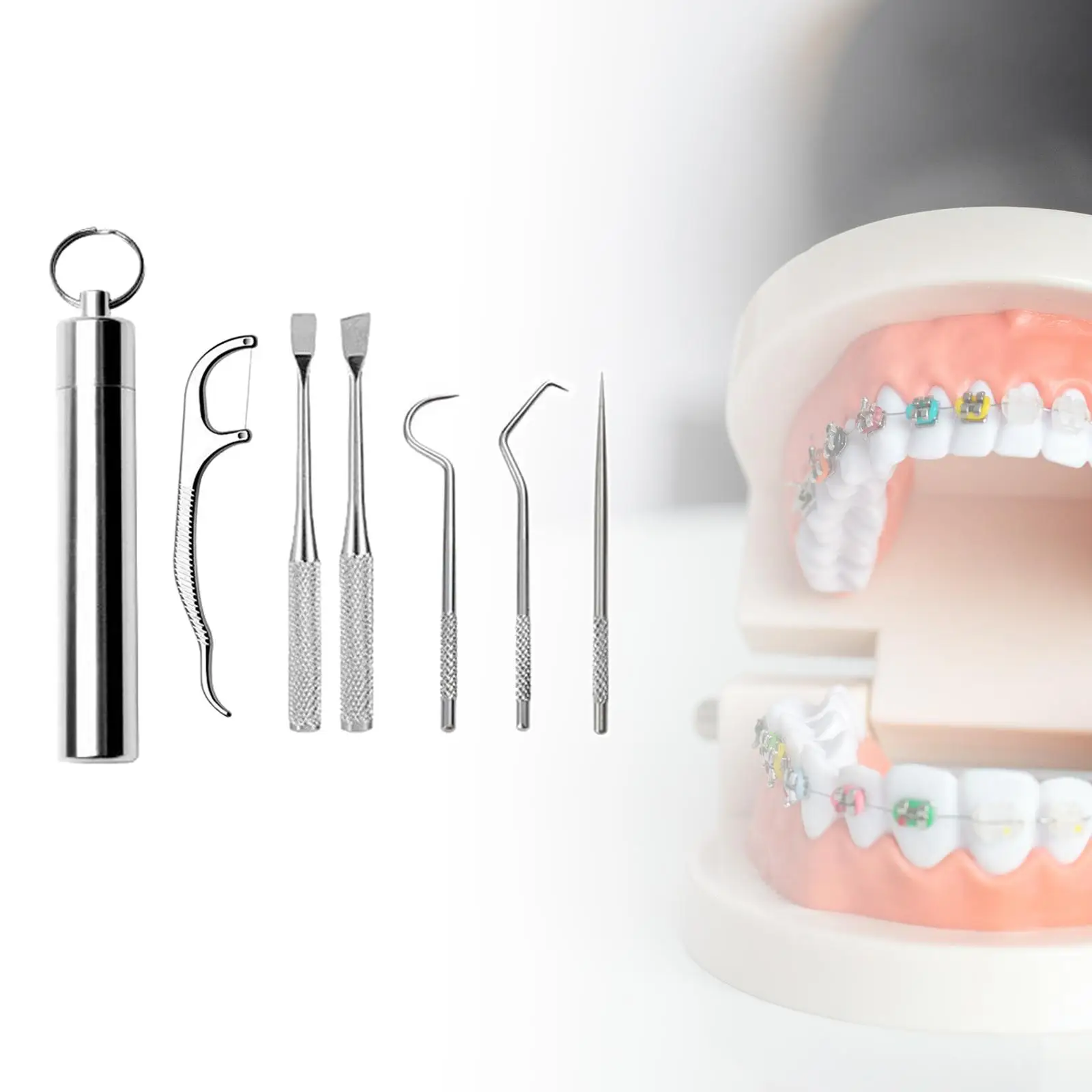 Zahnstocher-Set aus Edelstahl mit Halter für Wandern und Camping