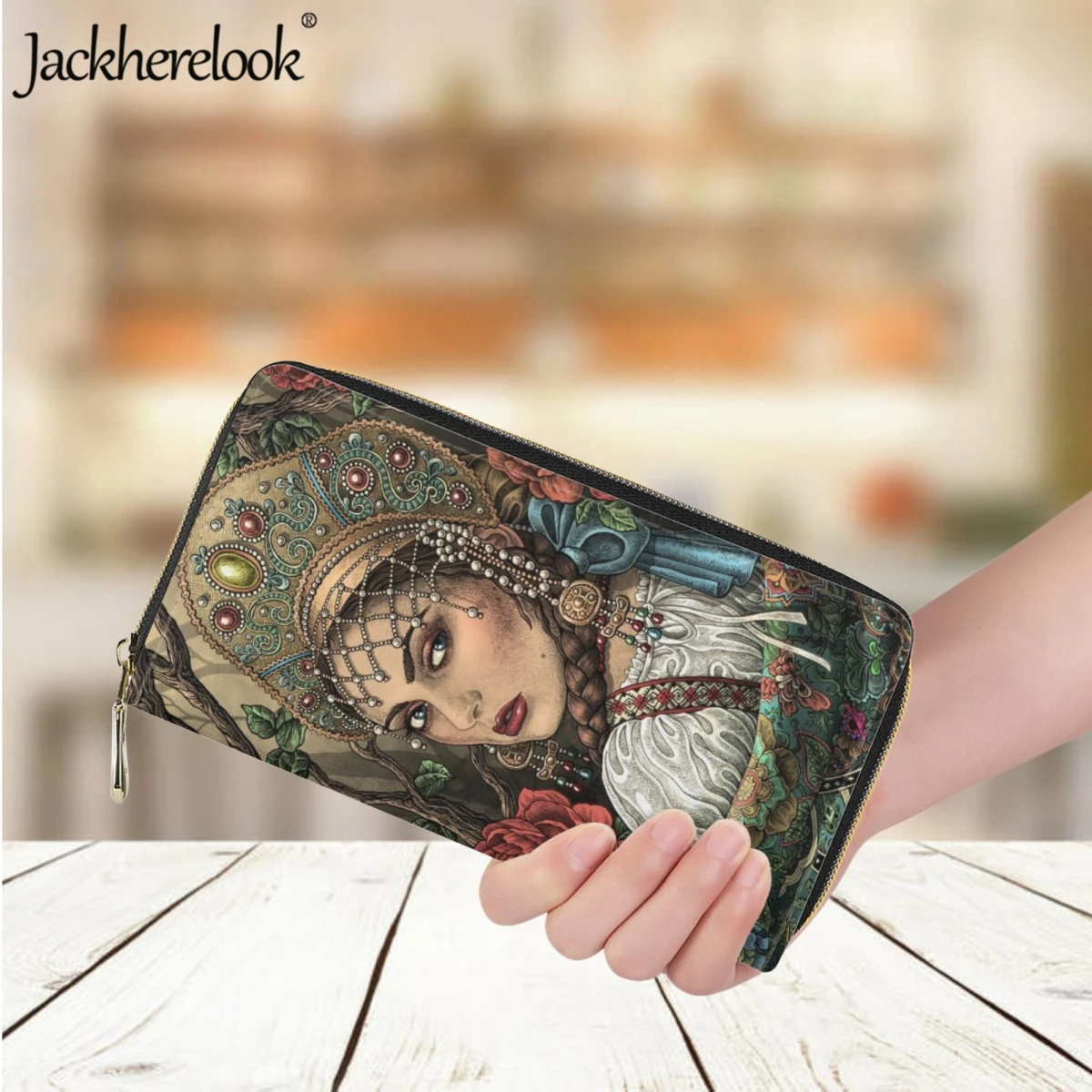 

Jackherelook PU Leather Long Wallet for Ladies New Gypsy Art Design Brand Wallet Shopping Money Bag Women Bank Card Holder Purse