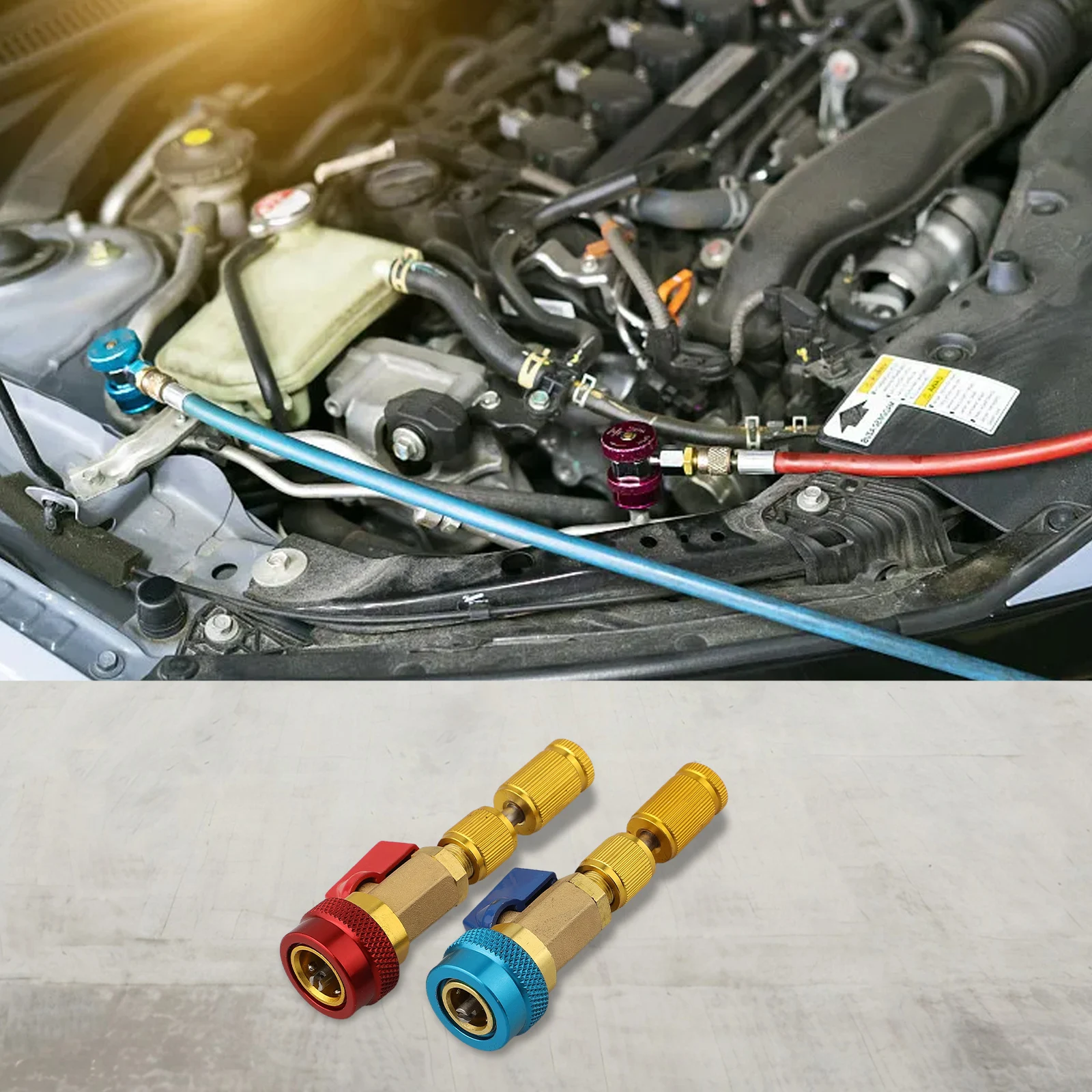 

Tool for R134A Valve Core Quick Remover Installer with High and Low Pressure Couplers for Use in Car AC and HVAC Maintenance