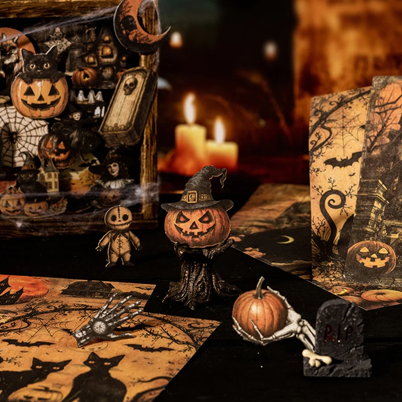 120pcs Spooky Encounters Series Large Portion Hardcard Material Pack Sticker Handbook Collage DIY Scrapbooking Album Photo Frame
