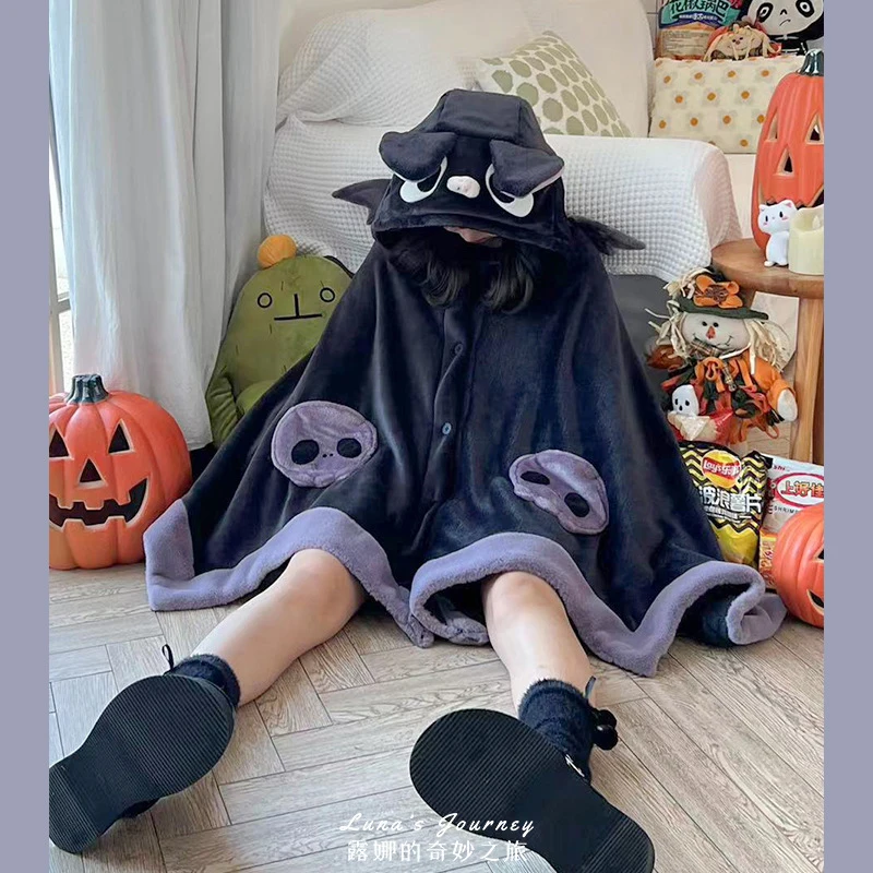 Cartoon Bat Plush Cloak Y2K Pajamas Kawaii Anime Sleepwear Costume Women\'s Blanket Winter Cartoon Keep Warm Cute Festival Gift