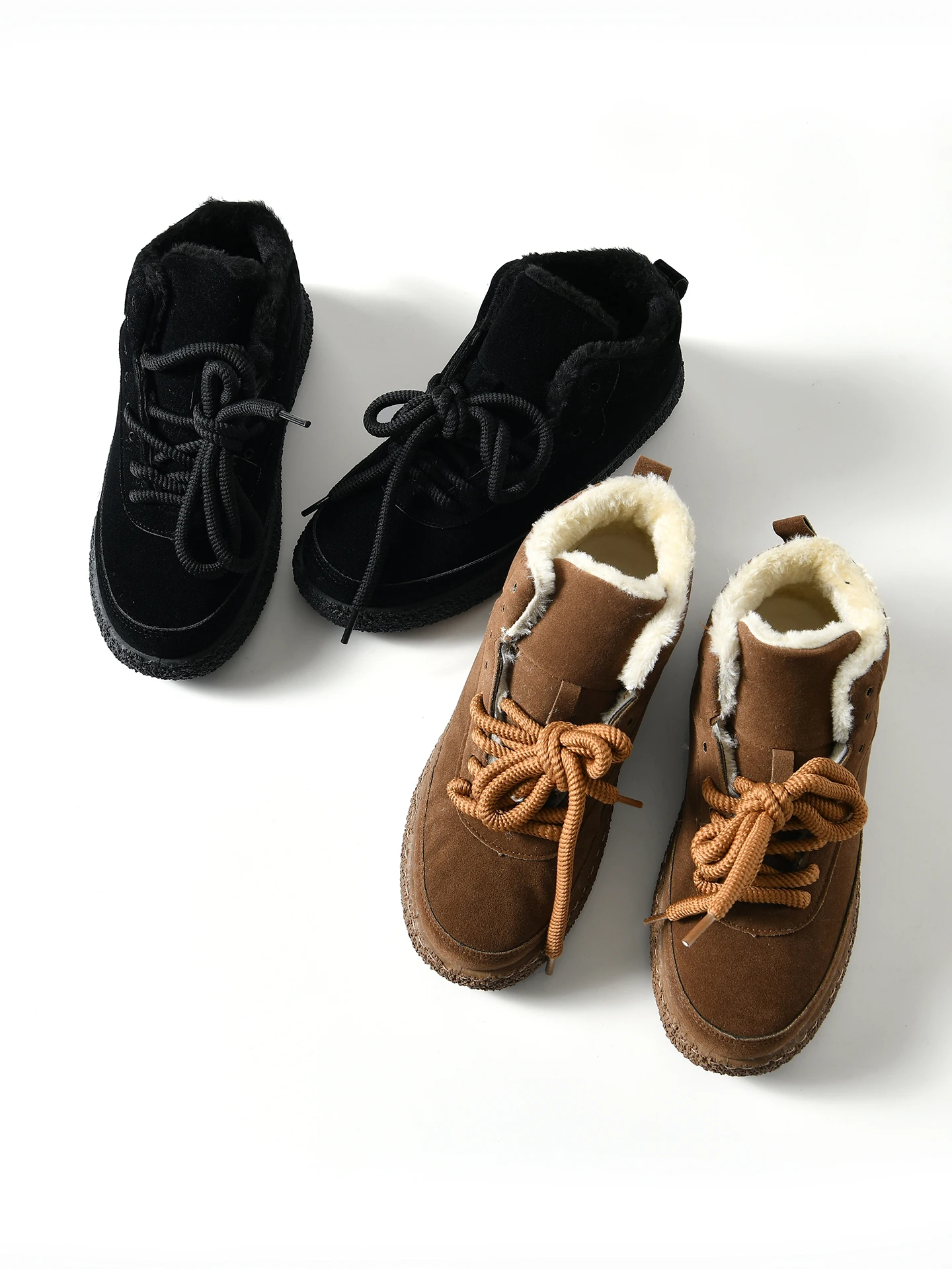 

Men's Winter Thickened Fleece Lined Snow Boots Casual Cotton Shoes with Tie Durable Synthetic Leather Low Top Warm Booties