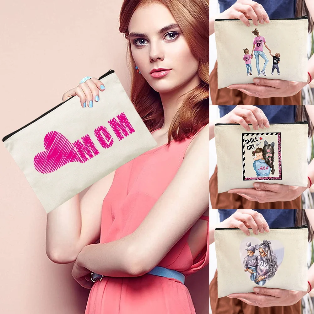 Fashion Makeup Bag Mom Printing Cosmetics Storage Bag Minimalist Daily Purse Cosmetic Bag Travel Carry-On Mini Clutch Women