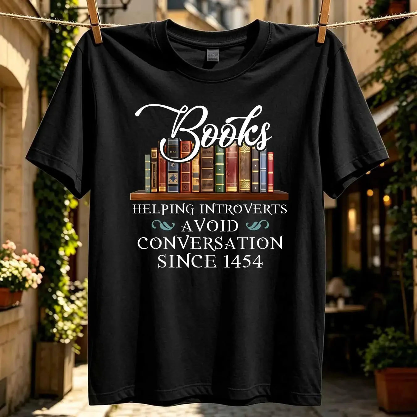 washed T Shirt Books Helping Introverts Avoid Conversation Since 1454 Funny Book Lover vintage Washed Comfortable Stylish