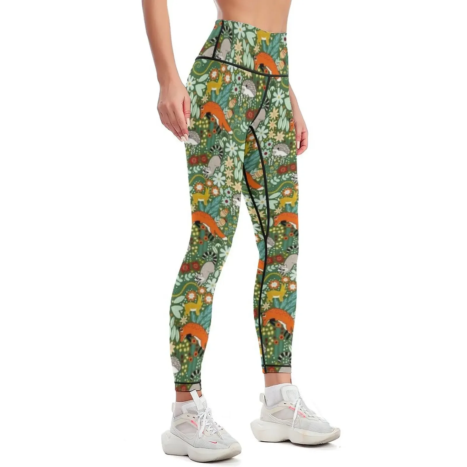 Textured Woodland Pattern - Forest Green Leggings Jogger pants Women's high waist active wear trousers Womens Leggings