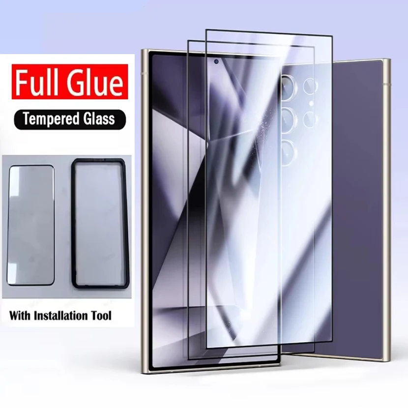 For Samsung Galaxy S22 S23 S21 Note 20 Ultra S20 Screen Protector Full Glue Tempered Glass Protective Film with installer tool