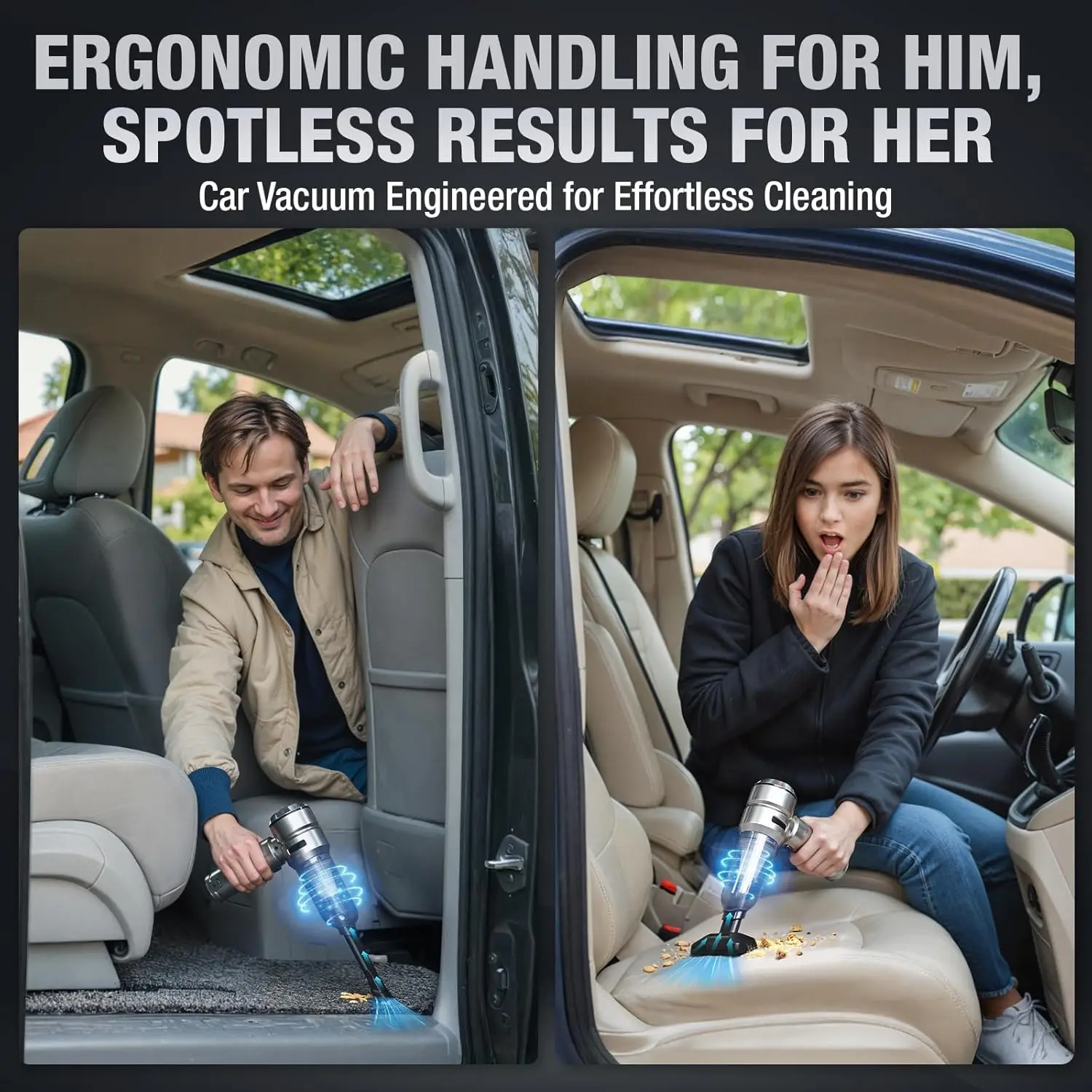 مكنسة كهربائية للسيارة بقوة 18000 باسكال، وقت تشغيل 40 دقيقة، لاسلكية 4 في 1 مع محرك بدون فرش #3