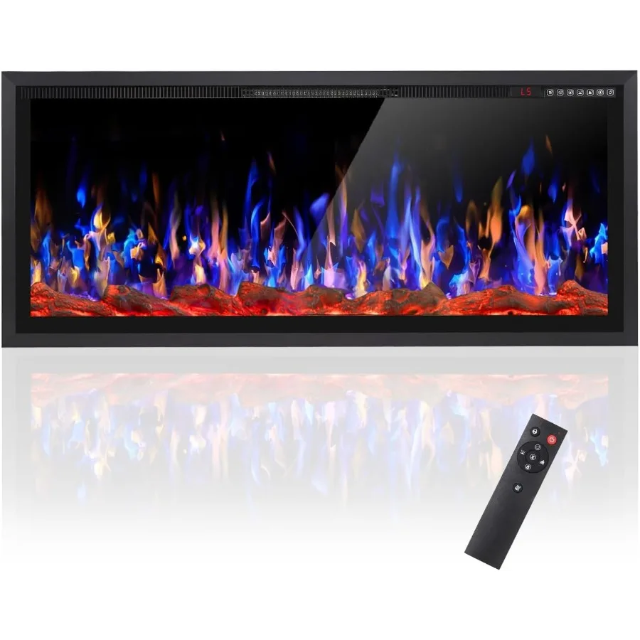 

42 inch Recessed and Wall Mounted Electric Fireplace with Low Noise Operation UltraNarrow Frame Design Remote Control Featuring