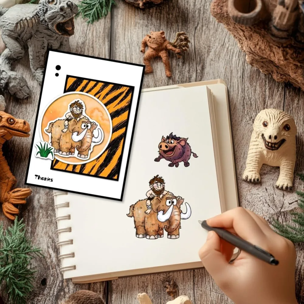 Caveman Clear Stamps Mammoth Silicone Clear Stamp Bonfire Transparent Stamps for DIY Scrapbooking and Cards Making Photo Album