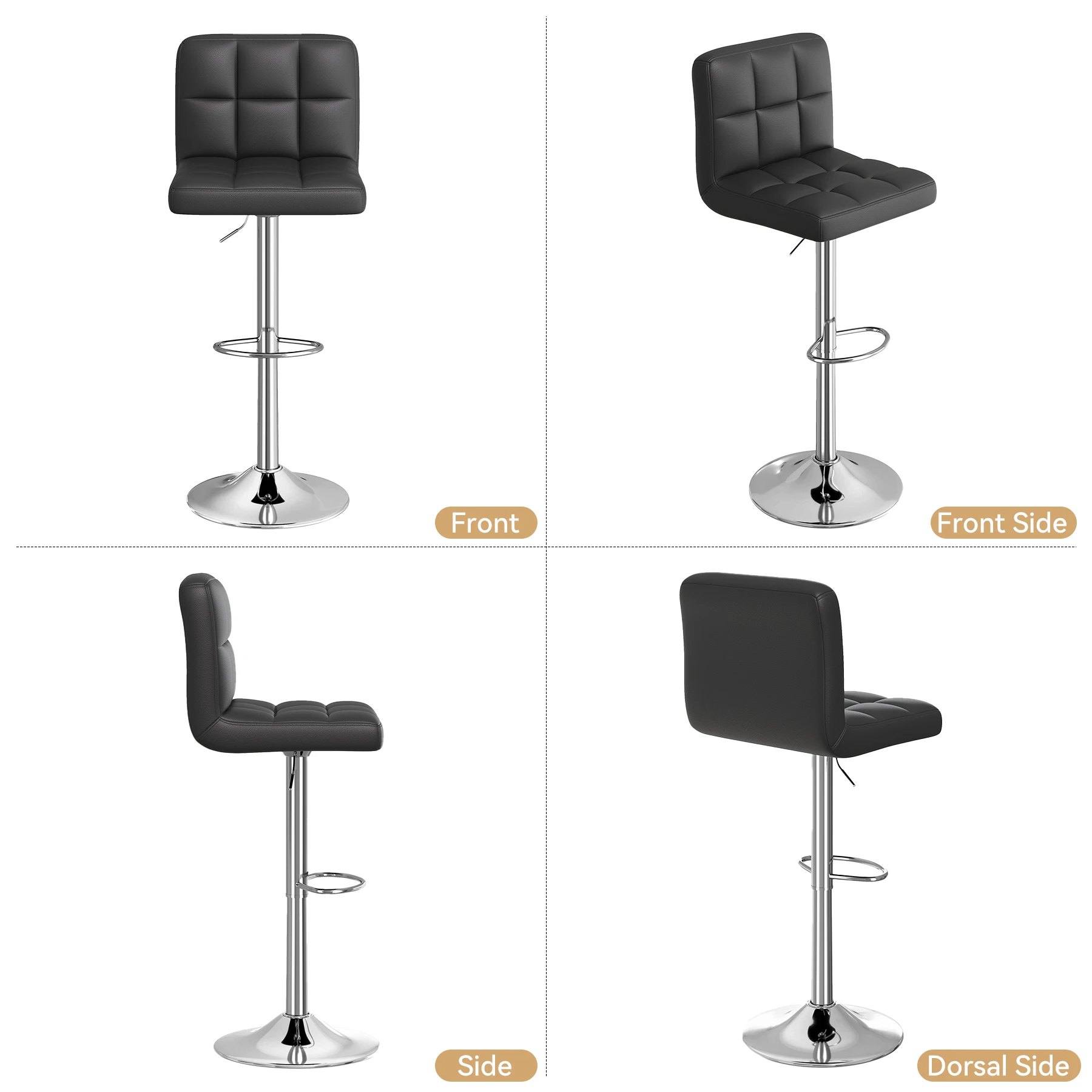 طقم مقاعد بار مكون من قطعتين - 360 °   مقاعد من جلد البولي يوريثان مع مسند للقدمين بارتفاع قابل للتعديل، للمطبخ أو غرفة الطعام أو البار المنزلي #6