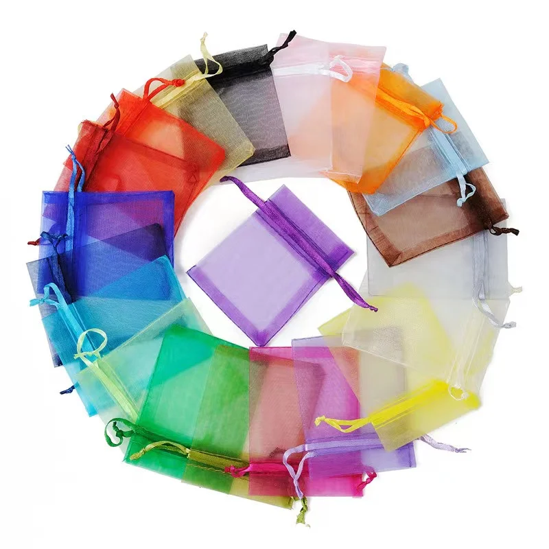 

50pcs/Lot Multicolor Jewelry Packaging Bag 5*7 7*9 9*12 10*15cm Organza Bags Gift Storage Wedding Drawstring Pouches Wholesales