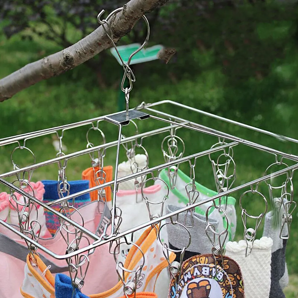 

Сушилка для носков из нержавеющей стали, ветрозащитная вешалка для белья на 26 прищепок, экономия места, держатель для одежды