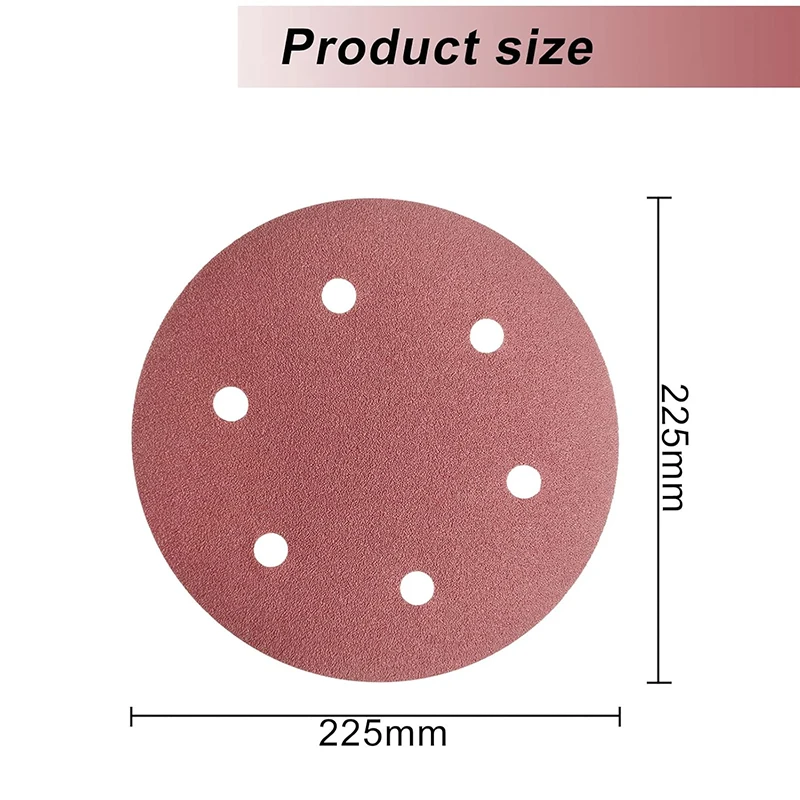 9 Inch 6 Holes 225MM Sanding Discs 60-600 Grit Flocking Sandpaper Orbital Sander Hook and Loop Aluminum Oxide Sand Paper