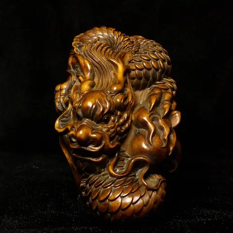 YIZHU CULTUEER ART 중국 회양목 손으로 조각한 힘, 룽 드래곤 피규어 동상, netsuke 장식 선물 컬렉션, L 8 cm YIZHU CULTUEER ART 중국 회양목 손으로 조각한 힘, 룽 드래곤 피규어 동상, netsuke 장식 선물 컬렉션, L 8 cm