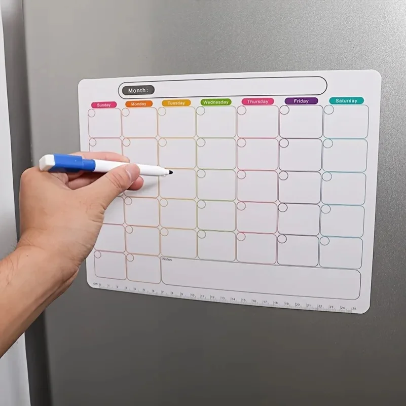 Magnetic Fridge Organizer Set - Reusable Monthly/Weekly Planner Sticker + Memo Board, Calendar & Note Kit for Home Office