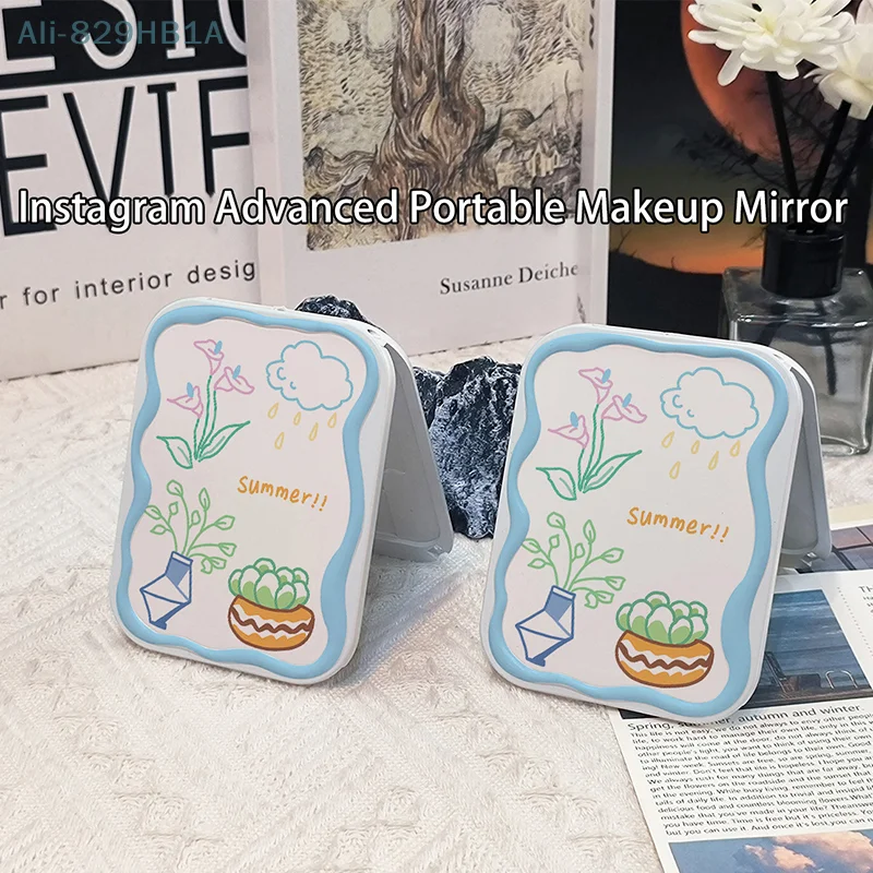 Cute Cartoon Botany Folding Clamshell Mirror Makeup Mirror With Comb Portable Creative For Women Girls Handheld Mirror ﻿