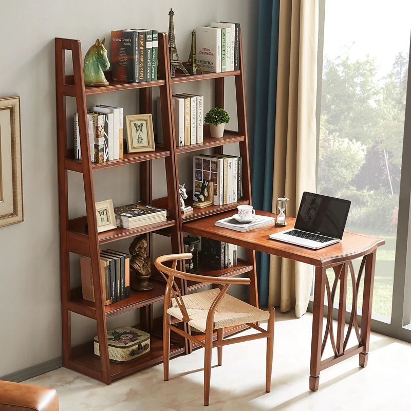 Solid wood desk bookshelf combination bookcase integrated table simple modern small apartment multi-functional student home stor