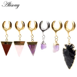 Alisouy 1pc 6-25mm Stainless Steel Triangle Arrow Stone Pendant Saddle Ear Tunnel Plug Expander Stretchers Piercing Body Jewelry