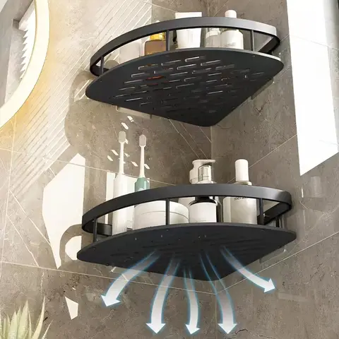 स्टेनलेस स्टील टेंशन माउंटेड शावर कैडी, बाथरूम स्टोरेज के लिए दीवार के कोने वाला शेल्फ, टॉयलेटरीज़ और एक्सेसरीज़ के लिए ऑर्गनाइज़र 10 best sales कोने की शेल्फ बाथरूम - №5